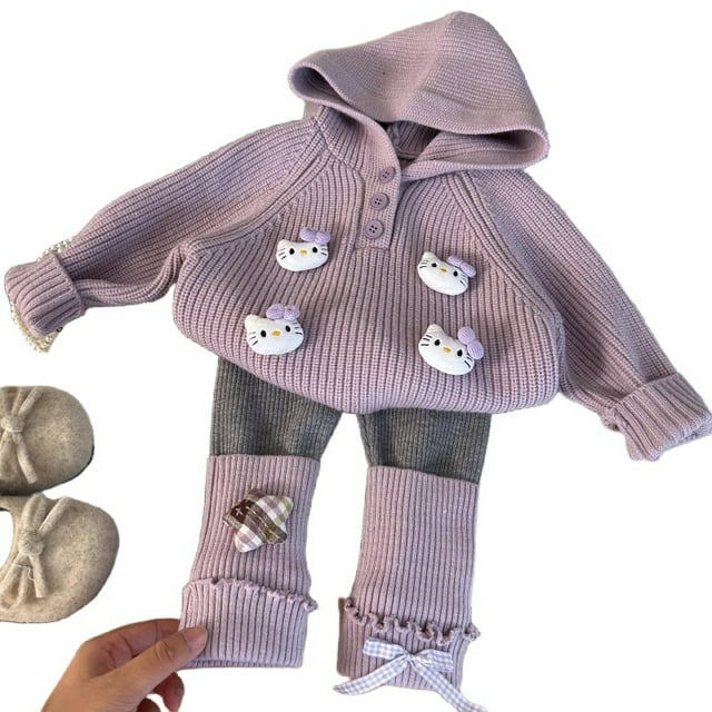 Ropa infantil de estilo coreano, suéter con capucha de dibujos animados para niñas de otoño, calcetines para niños, mallas de dos piezas, traje de moda