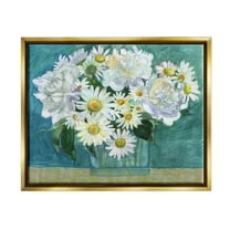 Stupell Industries Mixed White Flower Blossoms Layered Collage Drawing Painting Metallic Gold Floating Framed Canvas Print Wall Art, Design by Maret Hensick