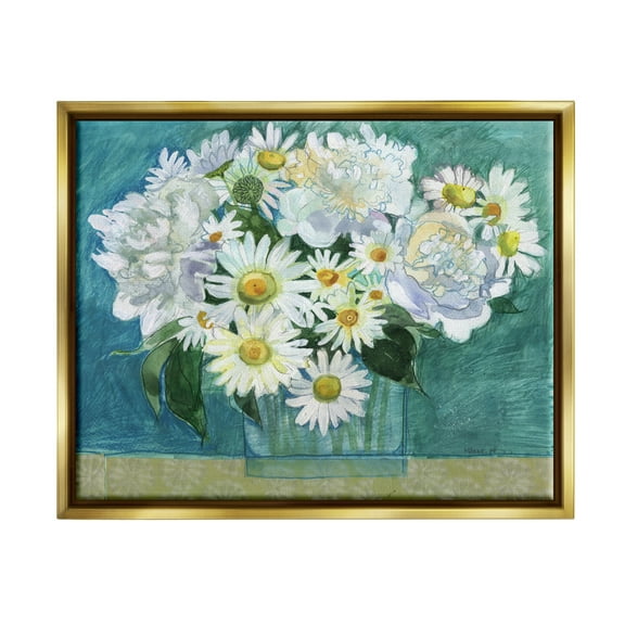 Stupell Industries Mixed White Flower Blossoms Layered Collage Drawing Painting Metallic Gold Floating Framed Canvas Print Wall Art, Design by Maret Hensick