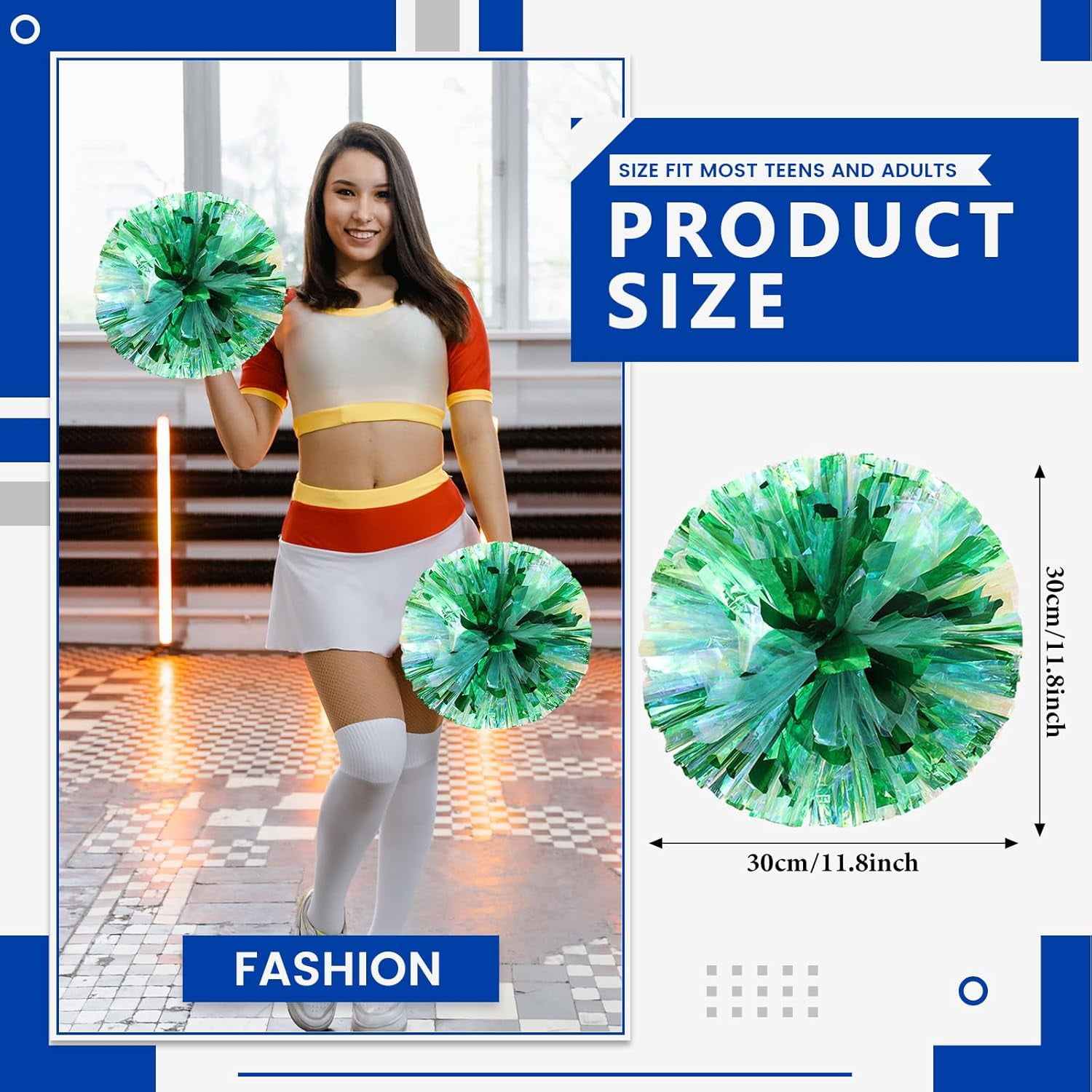 Cheerleader Pom Poms 20 Pack Sports Dance Cheering Plastic Metallic Cheerleading Pom Poms for Kids Adults-Ring Style