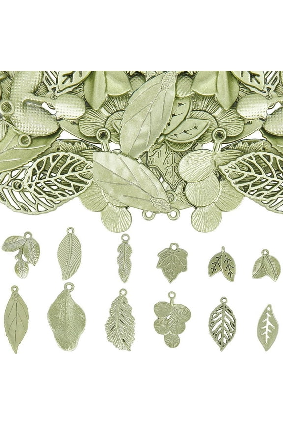 1 Box 48Pcs 12 Styles Metal Leaf Charm Large Green Leaves Charms Bulk Tibetan Alloy Spring Tree Plant Charm for Jewelry Making Charms DIY Crafts Necklace Bracelet Earring Beginners Gifts