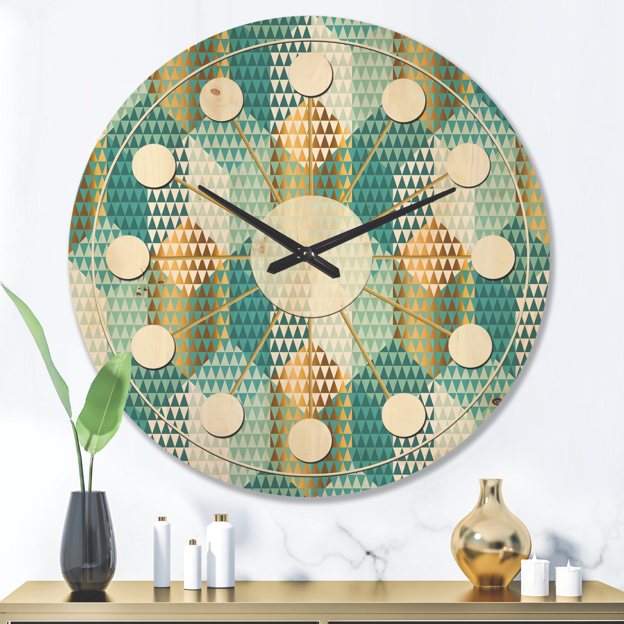 Designart 'Hexagon Retro Pattern VIII' Mid-Century Modern Wood Wall Clock