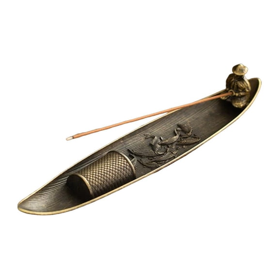Agiufgs Incense Holder Metal Fishing Elder Decorative, Ash Catcher Boat Design, for Home Office Meditation Room Yoga Studio, Multicolor