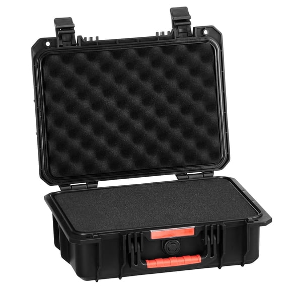 0.56 Cu.ft Weatherproof Hard Case with Handle Clips Padlock Holes PU Foam Protect Pistol  Microphone  and Camera Equipment