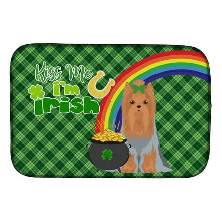 

Blue and Tan Full Coat Yorkshire Terrier St. Patrick s Day Dish Drying Mat 14 in x 21 in