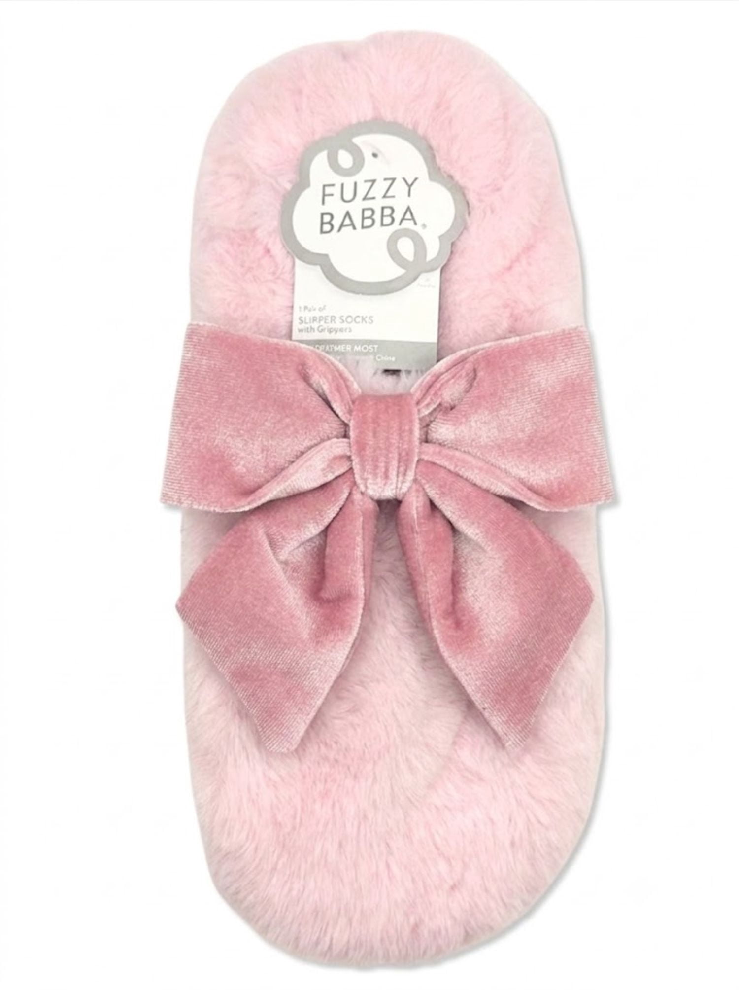 Fuzzy Babba Women's Faux Fur Oversized Bow Mary Jane Slipper Socks, 1-Pack, Shoe Sizes 7-9.5