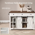 thumbnail image 5 of 58" Farmhouse Kitchen Island with Storage, Sliding Barn Door & Metal Grid Side Door, Rolling Cart with Drop Leaf, Spice Rack & Glass Holders, White, 5 of 12