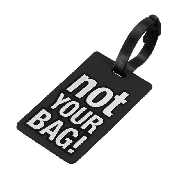 Equipaje Etiqueta, PVC Identificador Tarjeta Soporte Etiqueta, No Tu Bolsa Patrón Viaje Bolso Etiqueta con Ajustable Correa para Equipaje Maleta, Negro