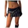 thumbnail image 2 of Women's Punk Style Studded Leather Skirt Low Waist A Line Pleated Mini With Buckle Belt Latex Skirt Asymmetrical Skirt Wrap Skirts for Women Flower Skirt Sparkly Skirt And Top Set Skirt for Women, 2 of 7