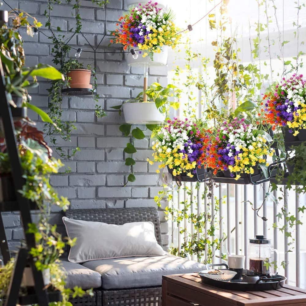 Morttic 10pcs Artificial Flowers for Outdoors UV Resistant Plastic Flowers Fake Plants Spring Flowers in Bulk for Indoor Outdoor Cemetery Home Wedding Vase Pots Decorations (5 Colors)