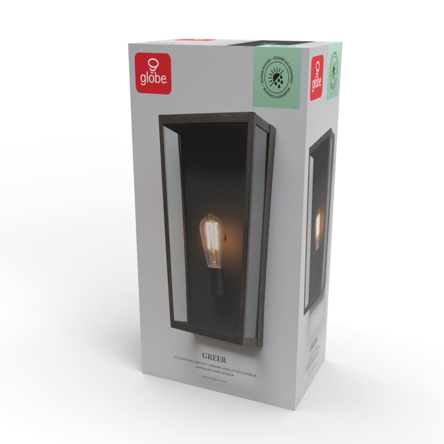 Globe Electric Greer 1-Light Matte Black and Faux Wood Outdoor Wall Sconce with Clear Glass Shade, 44788