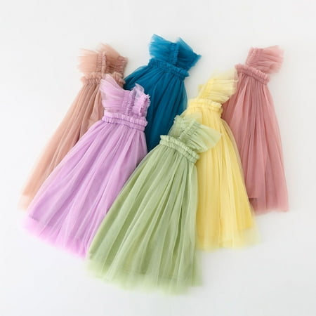 

PEASKJP Dresses for Teens Little Girls Short Sleeve Summer Swing Dresses Tulle Round Neckline Dress Purple 5-6 Years