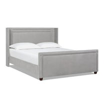 Maklaine Modern Wingback Upholstered King Bed in Silver Grey