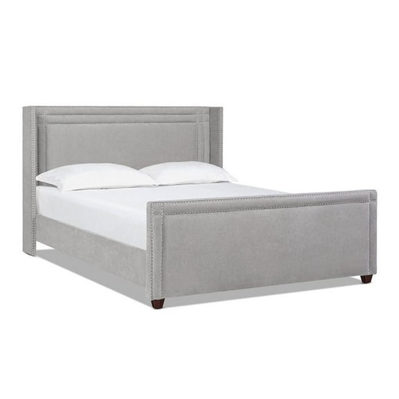 Maklaine Modern Wingback Upholstered King Bed in Silver Grey