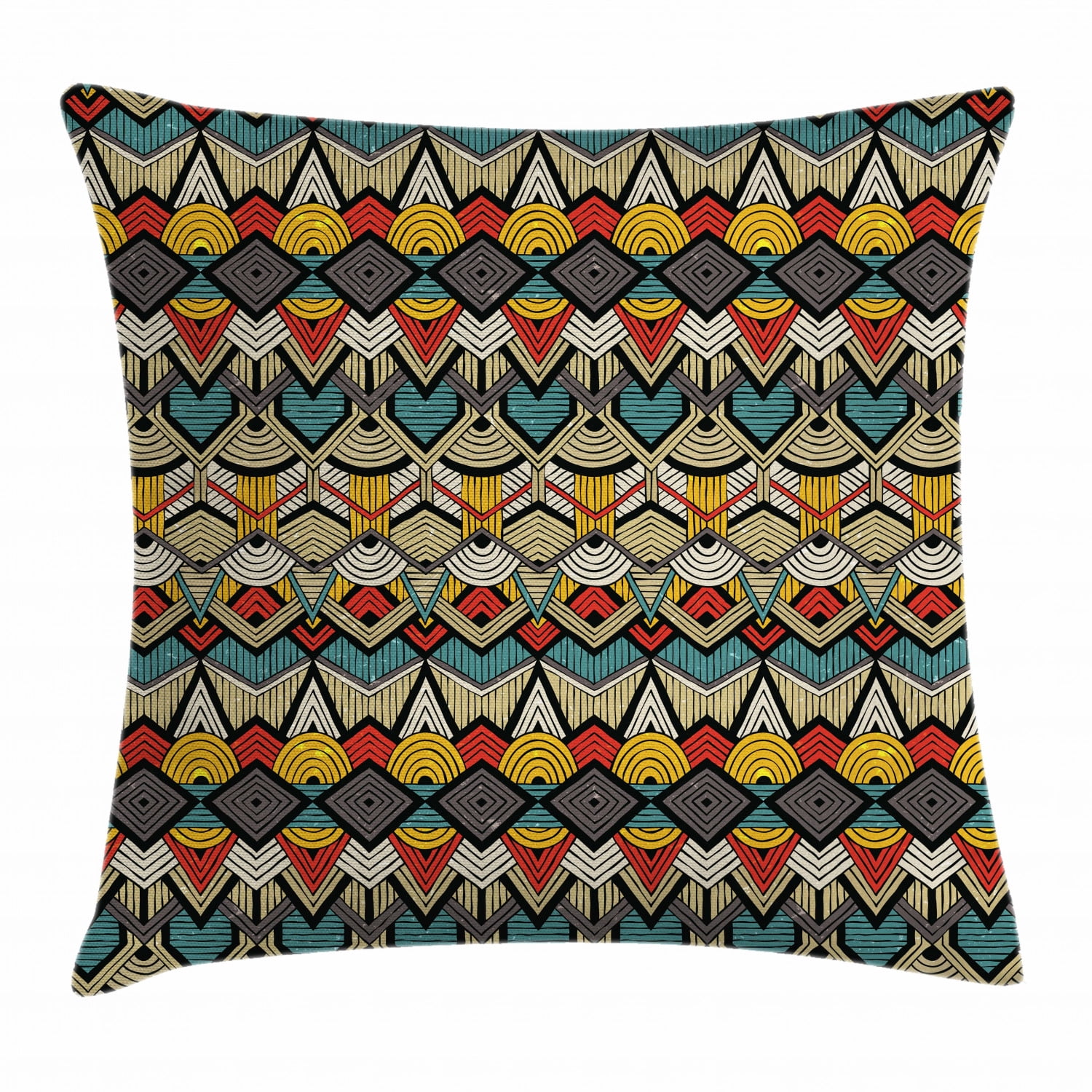 African Throw Pillow Cushion Cover, Tribal Chevron Zigzags and Half