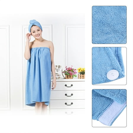 WALFRONT 6 Colors Women Soft Spa Bath Body Wrap Set Towel Bathrobe With Fast Dry Hair Drying Cap, Bath Towel Wrap, Spa Wrap Towel