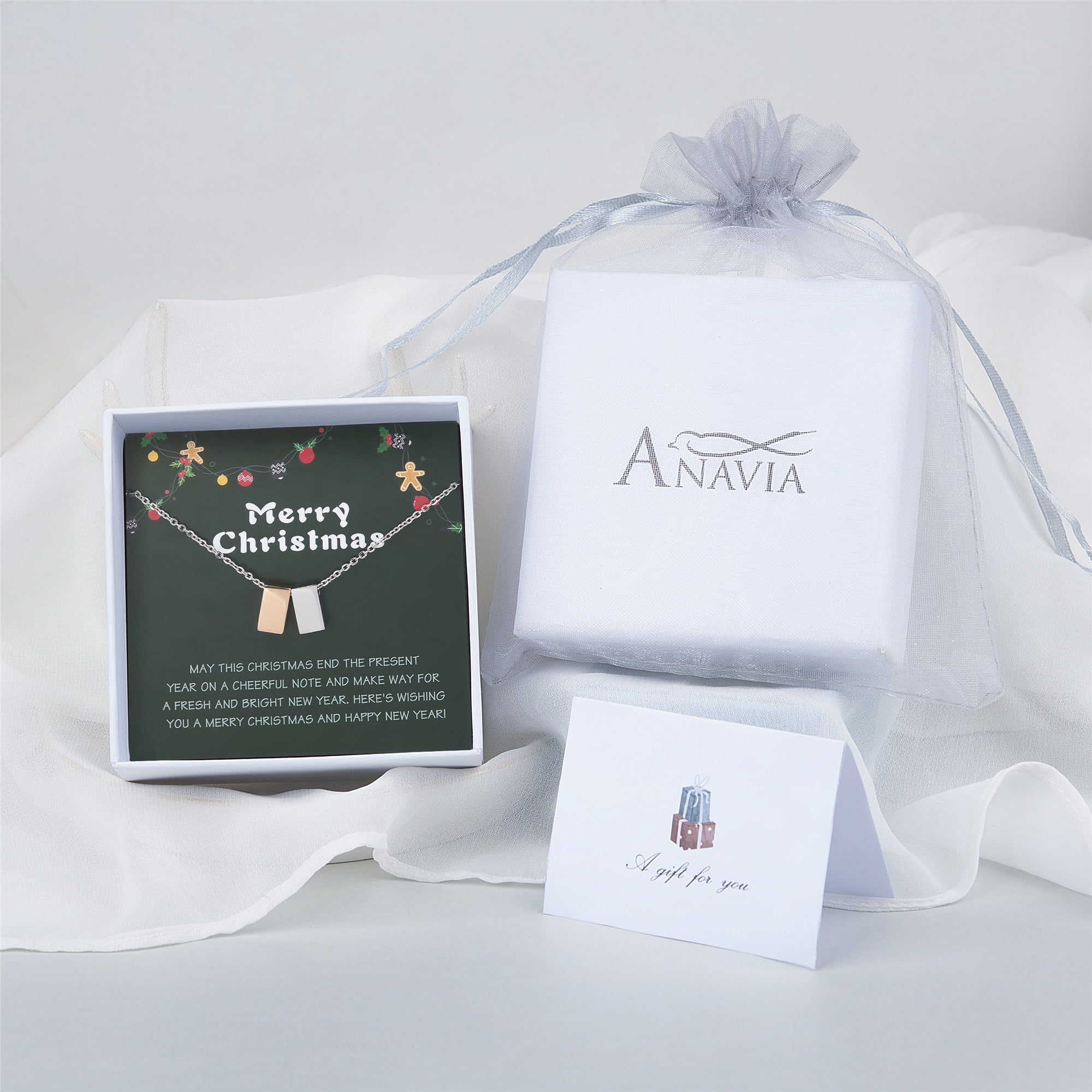 Anavia Coworkers Gifts for Christmas, Christmas Necklace for Friends, Teacher Boss New Year Necklace Jewelry Gifts for Christmas-[Rose Gold & Silver Cubes]