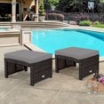 thumbnail image 4 of 2 Piece Outdoor Ottoman Set, All Weather PE Rattan Footrest with Reinforced Steel Frame, Soft Cushion for Patio Deck Porch, Grey, 4 of 5
