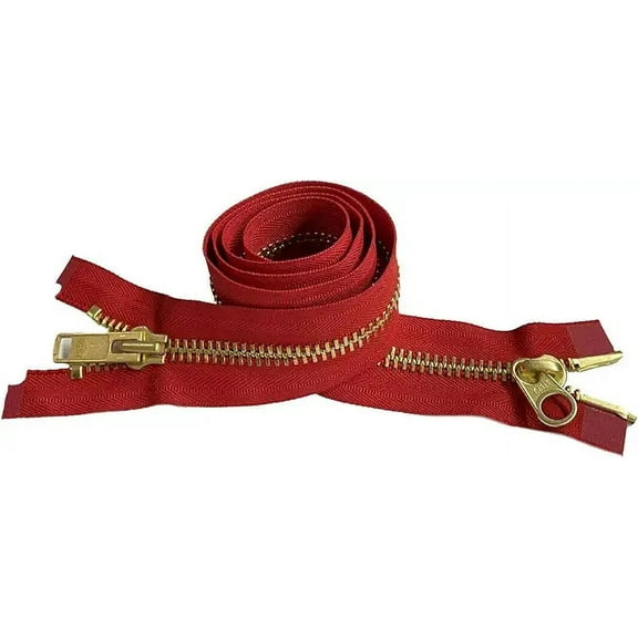 YKK #10 Extra Heavy Duty Brass Hot Red Parka"2-Way" Dual Separating Jacket Zipper - Color: Hot Red #519 - Made in The United States (1 Zipper Per Pack) (24" Inches)