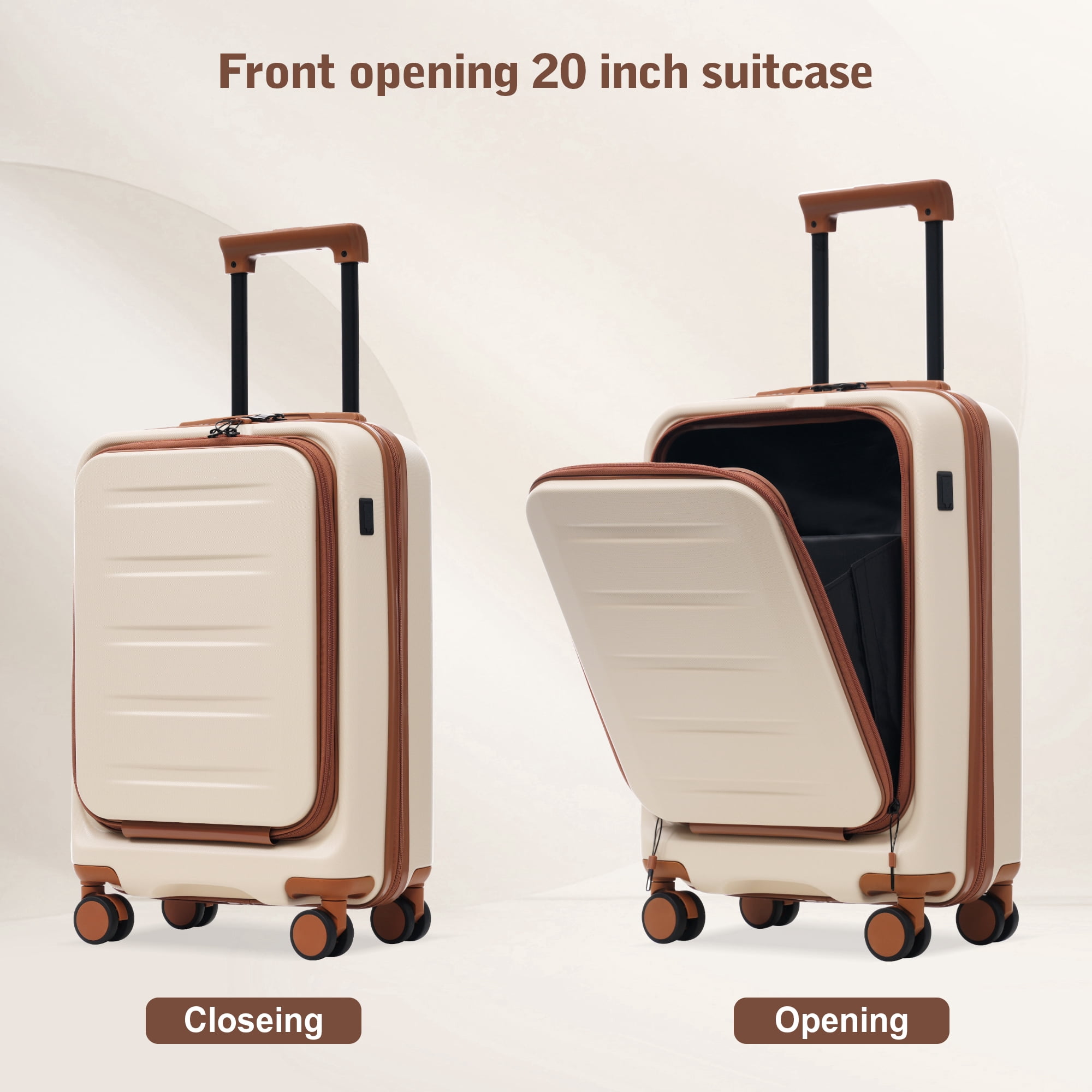 Euroco 5 Piece Front Opening Luggage Sets, Hardside Expandable Carry On Suitcase Set with USB Port,TSA Locks, Spinner Wheels and 2 Bags,Lightweight Travel Luggage for Men Women(20"/24"/28"),White