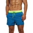 thumbnail image 3 of Innerwin Mens Swimsuit High Waist Boardshorts Drawstring Quick Dry Swimwear Solid Color Swimming Pool Peacock Blue Fluorescent Green L, 3 of 4
