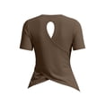 thumbnail image 5 of Rhuody Cute Tops For Women Open Back Short Sleeve Tops Loose Fit Athletic Crop Tee Gym Running Yoga Shirt Trend Wear Coffee, 5 of 6