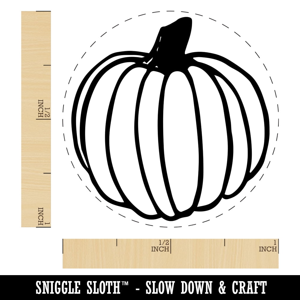 Hand Drawn Pumpkin Doodle Fall Thanksgiving Halloween Self-Inking Rubber Stamp Ink Stamper - Green Ink - Medium 1 Inch