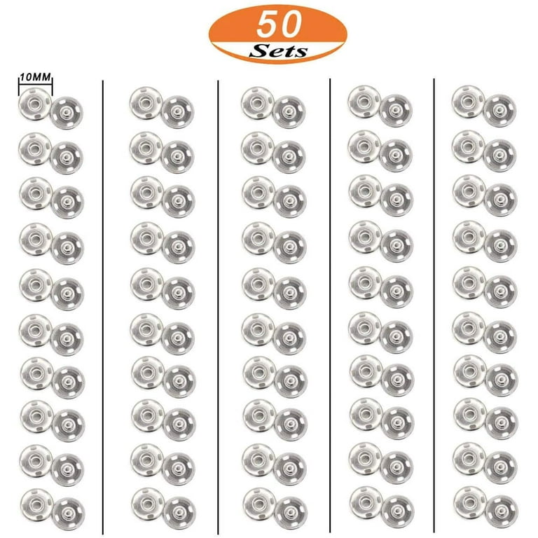 20 Sets Metal Snap Buttons Nickel Brass Sew On Snap Fasteners (10mm)