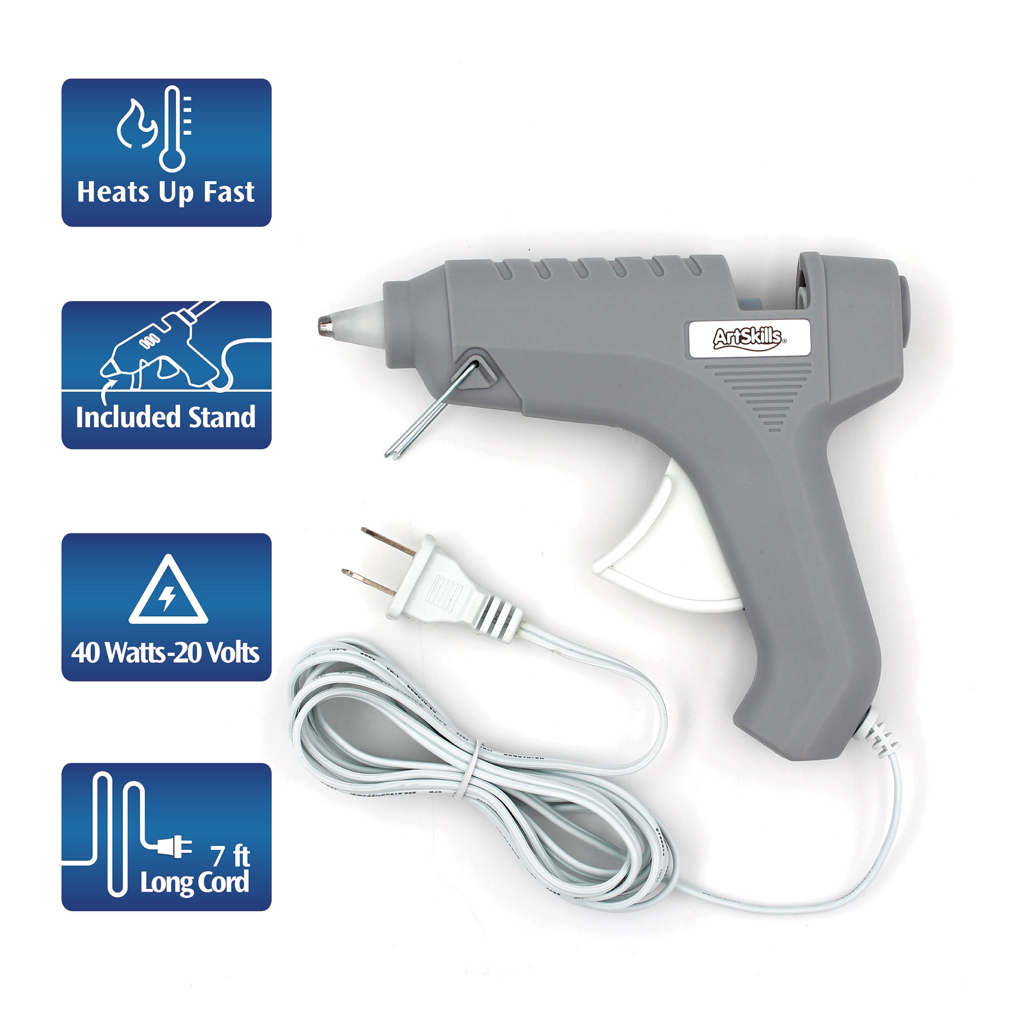 ArtSkills Glue Gun Combo Pack, 10 Glue Sticks & Heat-Resistant Mat, Gray, School Craft Supplies