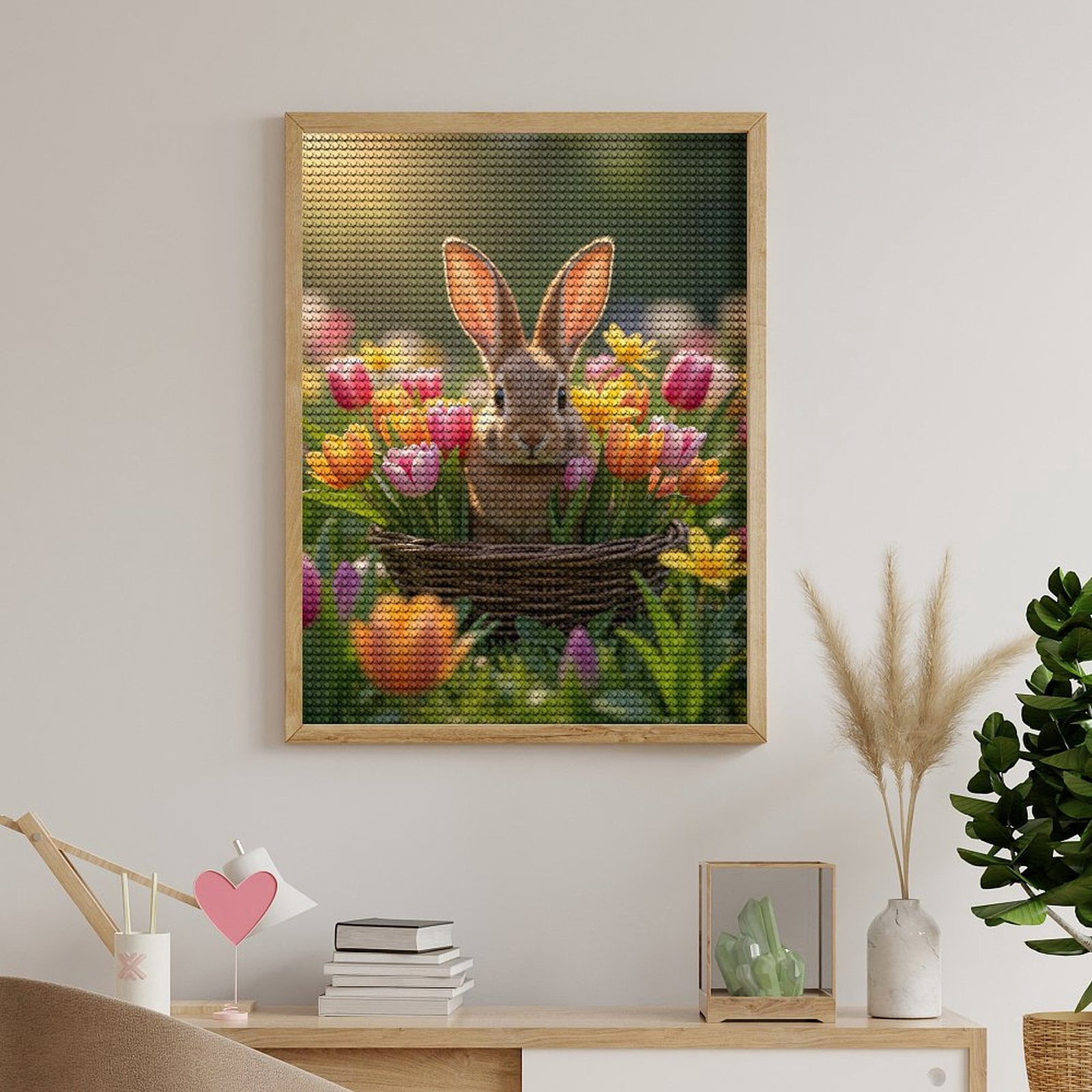 Diamond Art Kits for Adults, Rabbit Basket Spring Flowers 5D Diamond Painting Kits for Adults Beginners, DIY Full Drill Diamond Painting, Gem Art and Crafts 12x16