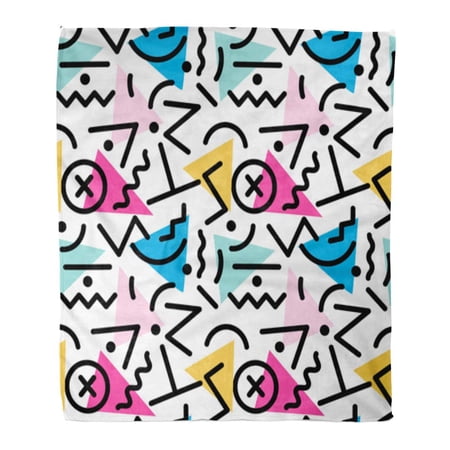 SIDONKU Flannel Throw Blanket Colorful 90S Geometric Pattern in Retro 80S 1980S Memphis Soft for Bed Sofa and Couch 58x80 Inches