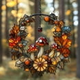 thumbnail image 2 of Woodland Mushroom Acorn Leaf Wreath Acrylic Window Hanging Faux Stained Glass Suncatcher,Autumn Forest Toadstool Cottagecore Fall Decor Gift, 2 of 4