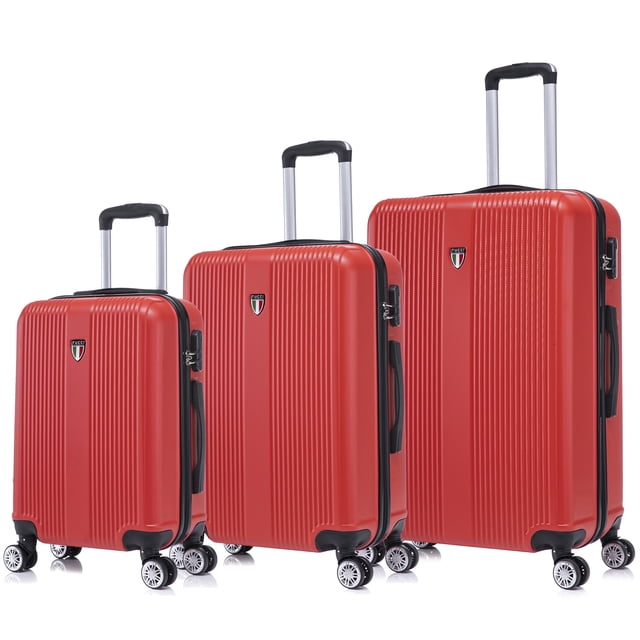 TUCCI Italy LUSTRIA Ensemble de Valises Rigides Légères 3 Pcs avec 4 Roues Pivotantes et Cadenas à Combinaison (20 Pouces/24 Pouces/28 Pouces) - Rouge