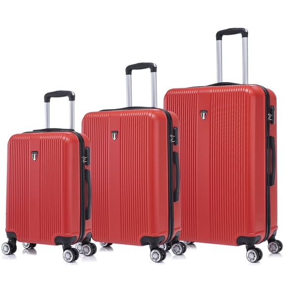 TUCCI Italy LUSTRIA 3-Piece Lightweight Hardside Luggage Set With 4-Wheel Spinner & Combination Lock (20"/24"/28") - Red