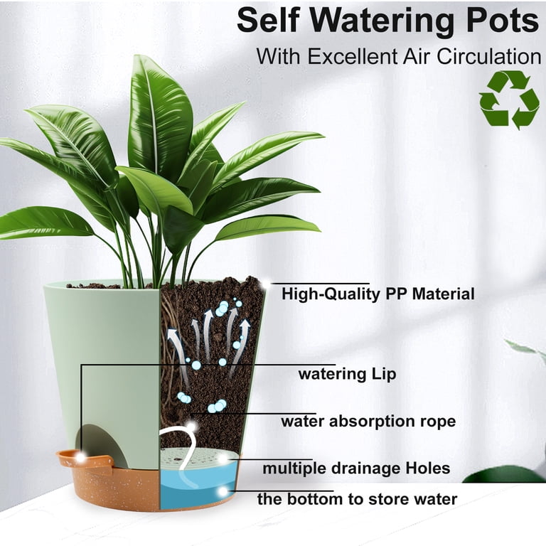 5-Pack Self-Watering Plant Pots Indoor – 5-Inch Plastic Flower Pots With Drainage, Clear Reservoir & Saucer For Herbs, Succulents, Houseplants-993905