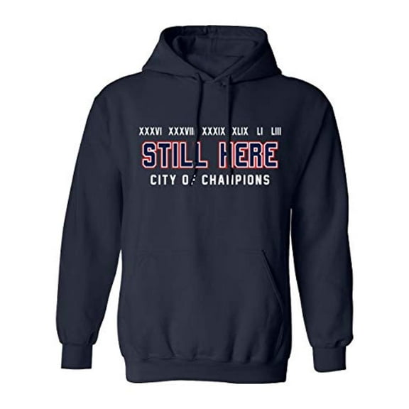 Patriots Still Here City of Champions Adult Hooded Pullover-Navy-Small
