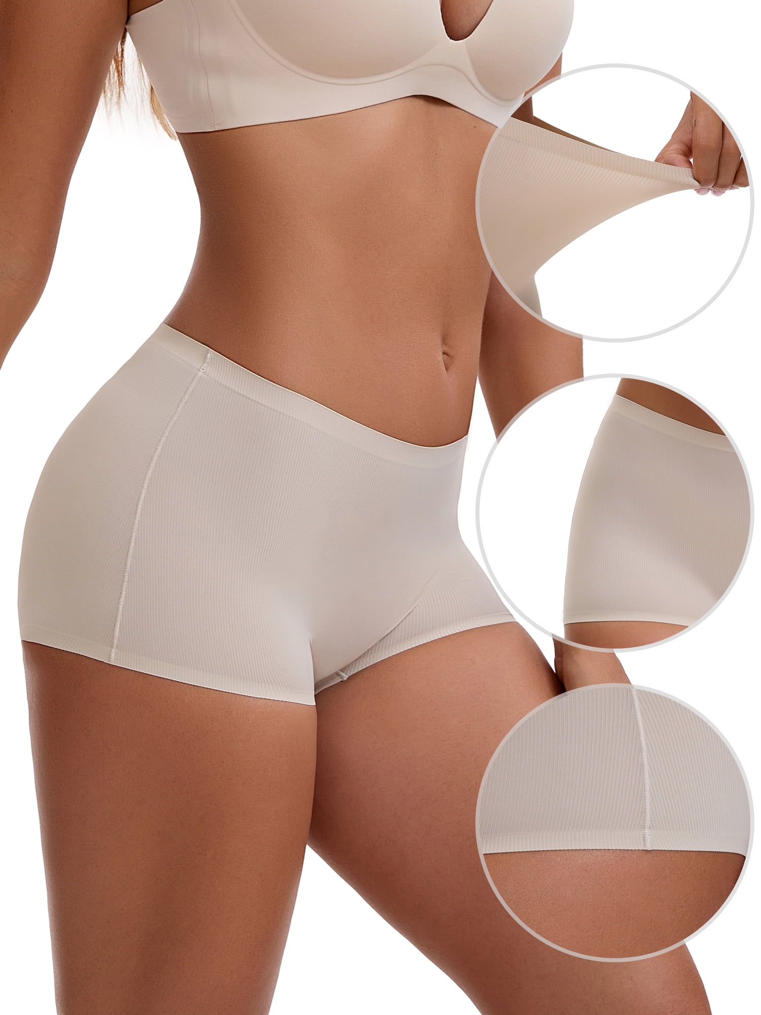 Unique Bargains Women's High Waist Seamless Ice Silk Breathable Boyshorts XL Beige