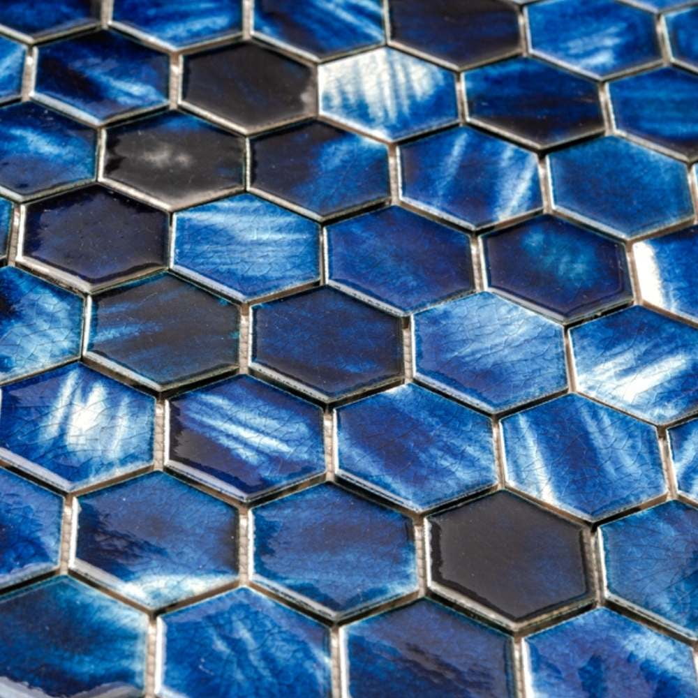 The Tile Life Agate 4 in x 4 in Hexagon Sapphire Glossy Porcelain Mosaic Tile Sample 1 Piece
