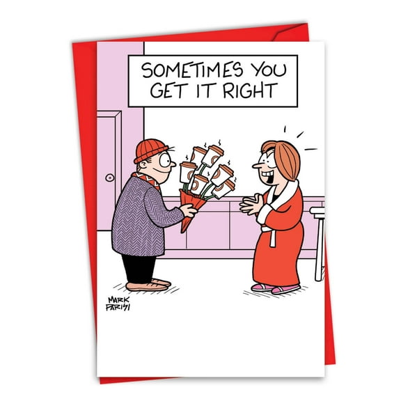 NobleWorks Funny Valentine's Day Greeting Card with 5 x 7 Inch Envelope (1 Card) Coffee Bouquet C10447VDG