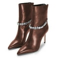 thumbnail image 2 of FSJ Women Crystal Chains Pointy Toe Ankle Boots Back Zipper Stiletto High Heels Fashion Prom Party Booties Size 8 Brown, 2 of 5