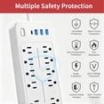 thumbnail image 5 of LarmTek 10 Outlets Power Strip 4ft Cord,Surge Protector,with 4 USB Ports,White,2 Pack, 5 of 10