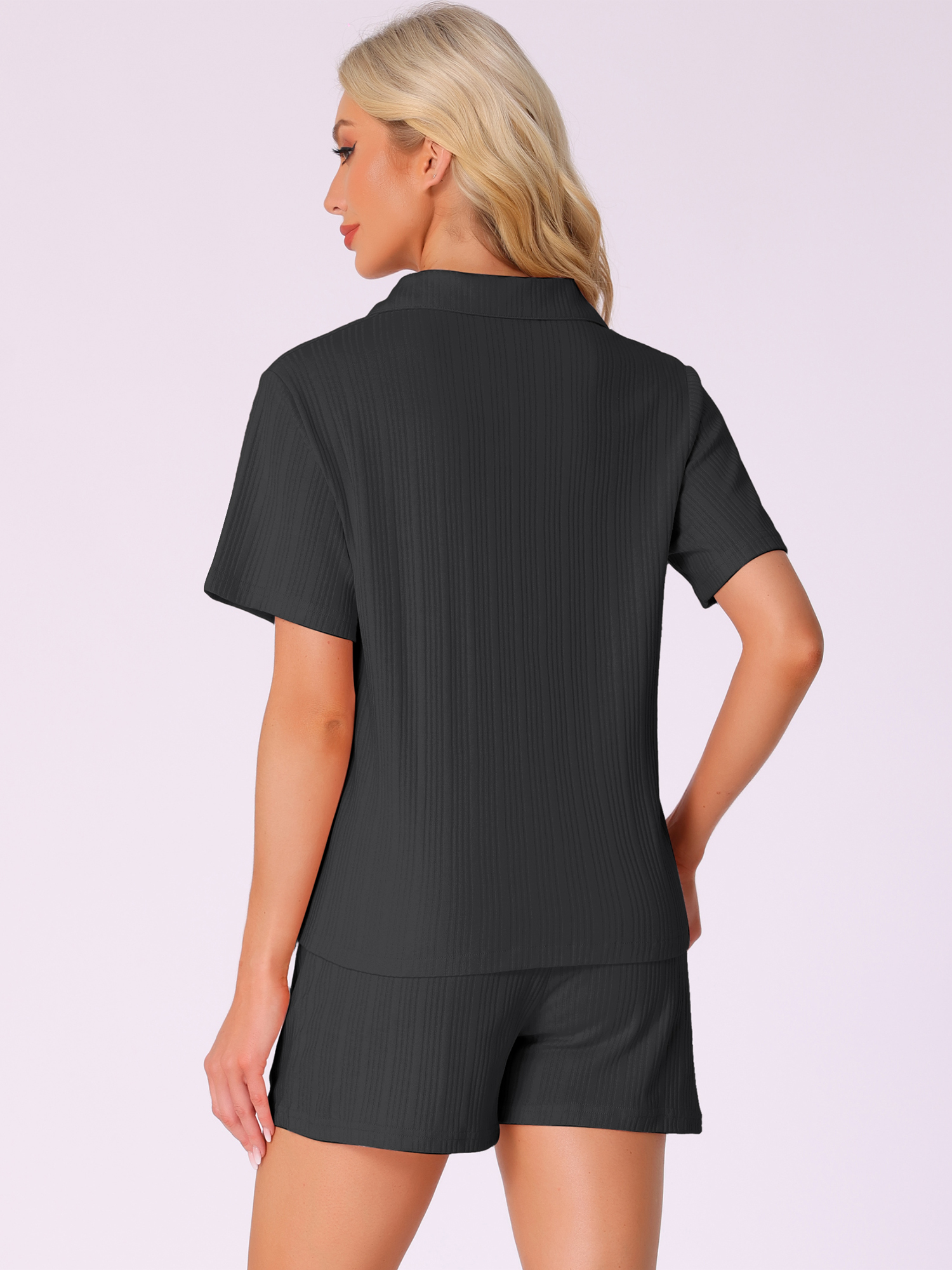 DARING DIVA Pajamas Set 100% Cotton Button Down Notch Collar Sleepwear S Black