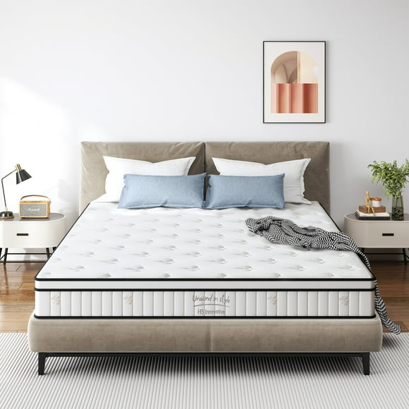 Matelas Simple 8 Pouces, Matelas en Mousse Mémoire avec Ressorts Ensachés, Doux et Confortable Fermeté Moyenne, Blanc