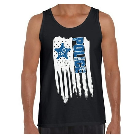 Awkward Styles American Flag Police Men Tank Top Stripes and Stars USA Patriotic Police Shirt for Men Police Gifts Vintage USA Police Tank I'm American American Flag Police Top for Men