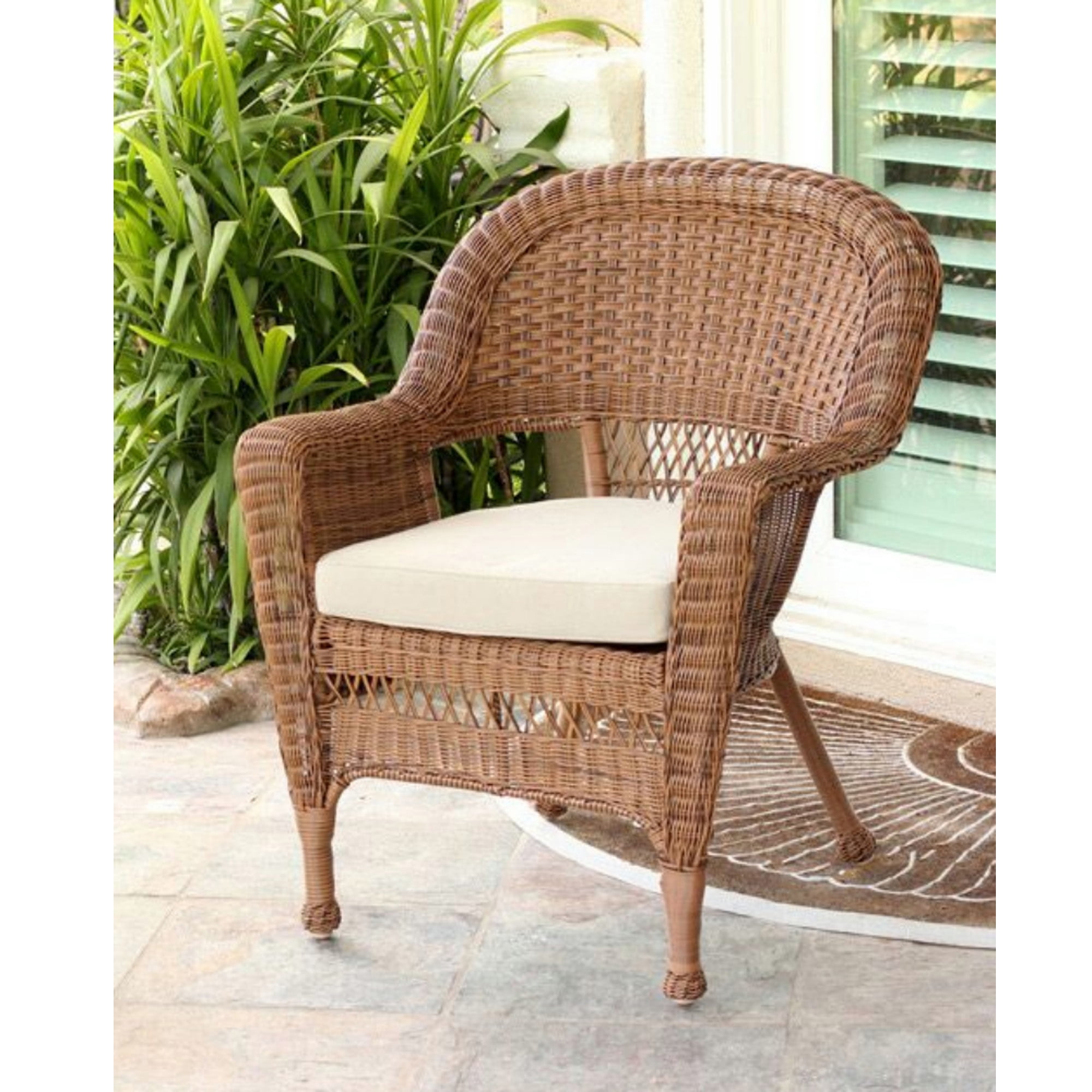 36" Honey Brown Resin Wicker Outdoor Patio Garden Chair with Tan
