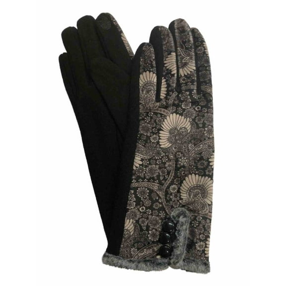 Womens Black & Brown Velvet Oriental Stretch Texting & Tech Touchscreen Gloves