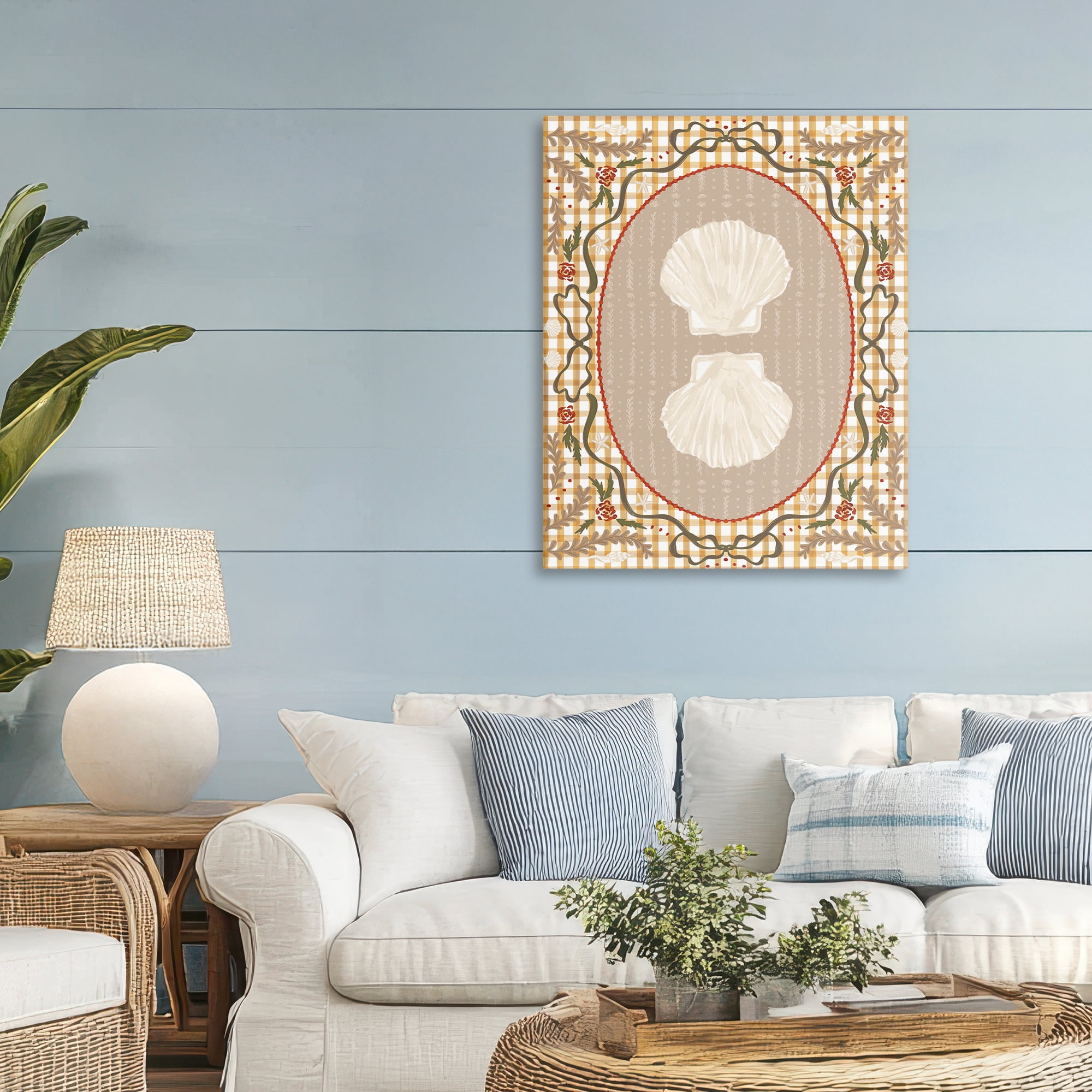 Stupell Industries Vintage Shells on Gingham Canvas Wall Art, design by Vero Illustrates