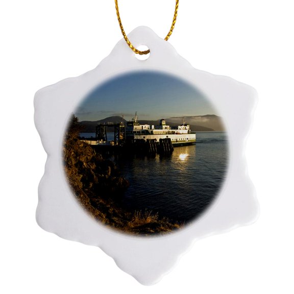 3drose, Washington, San Juan Islands, Ferry at Lopez Island - Us48 Dsv0070 - David Svilar, 3 inch Snowflake Porcelain Ornament