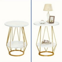 Wehom Stylish Faux Marble Side Table Sofa Table Side Table Sleek 2 Tier Round Accent Table with Gold Metal Frame Perfect for Living Room Bedroom Decoration
