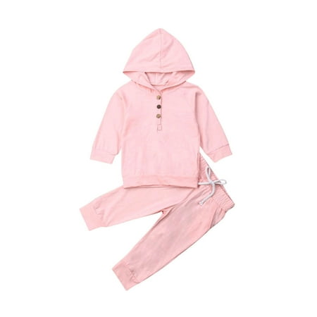 

Youweixiong Newborn Baby Autumn Clothes Set Long Sleeve Solid Color Hooded Sweatshirt Drawstring Long Pants Sportswear 2Pcs Set